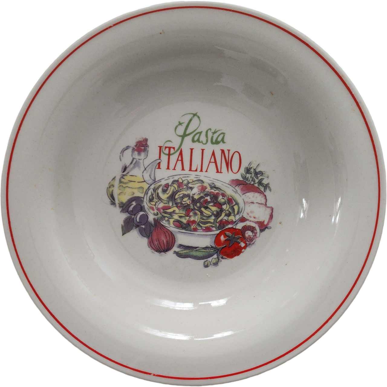 Trisa Stoneware Oil Garlic Tomato Red Band Italian Individual Pasta Bowl Set of 3