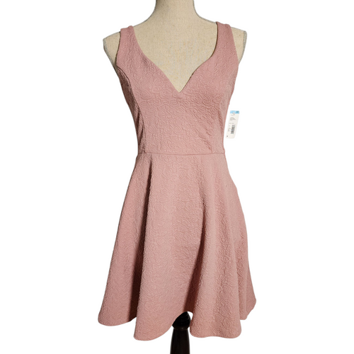 Trixxi Mauve Pink Textured Fit & Flare Sleeveless Dress – Crisscross Open Back, Size M