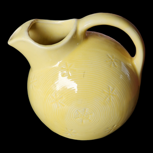 USA Pottery Canary Yellow Snowflake Pitcher Ball Jug with Ice Lip
