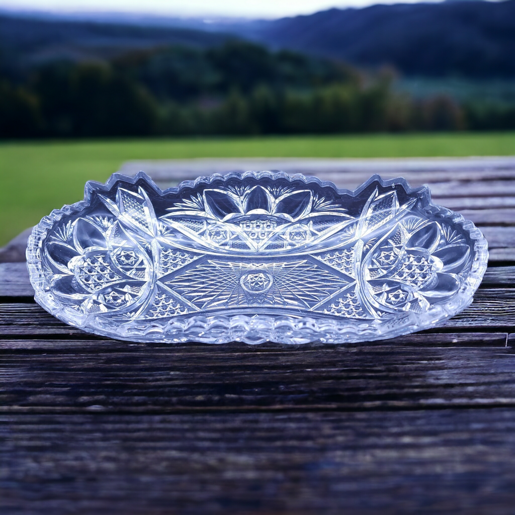 US Glass Buckingham Cane & Floral Pressed Glass Pickle Relish Dish