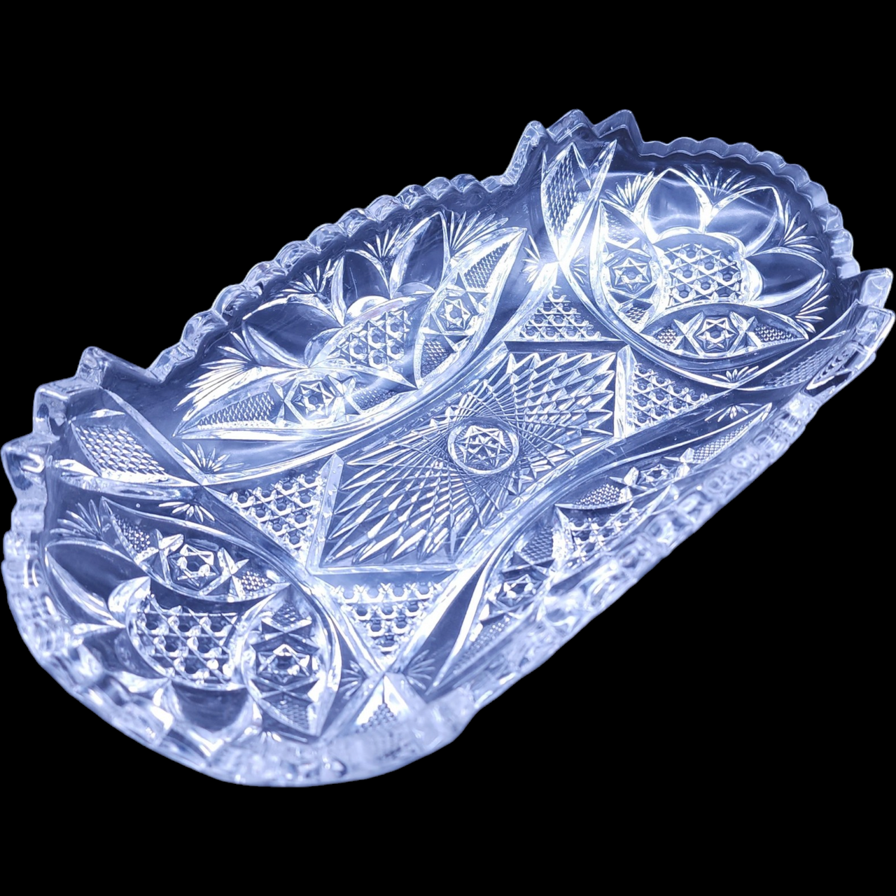 US Glass Buckingham Cane & Floral Pressed Glass Pickle Relish Dish
