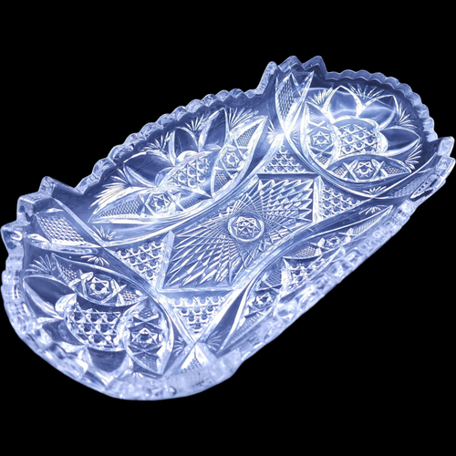 US Glass Buckingham Cane & Floral Pressed Glass Pickle Relish Dish