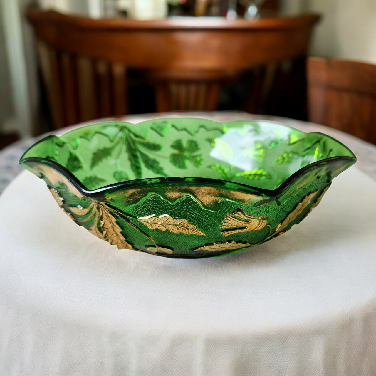 US Glass Delaware Emerald Gold Accent Large Fruit Bowl