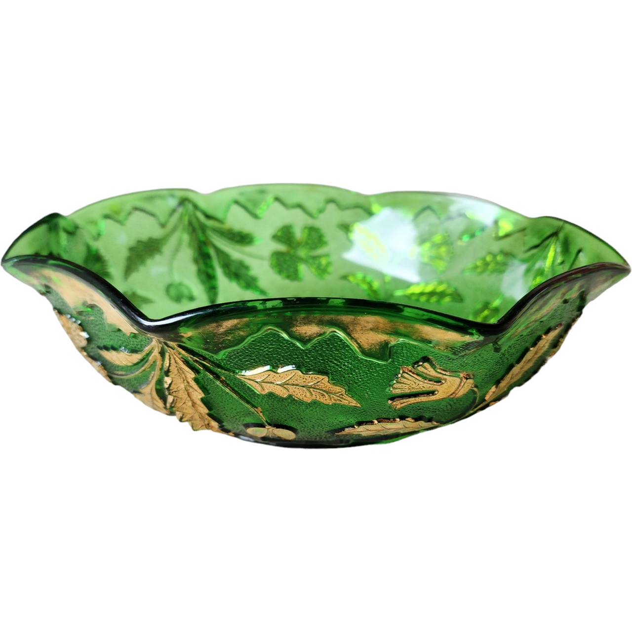 US Glass Delaware Emerald Gold Accent Large Fruit Bowl