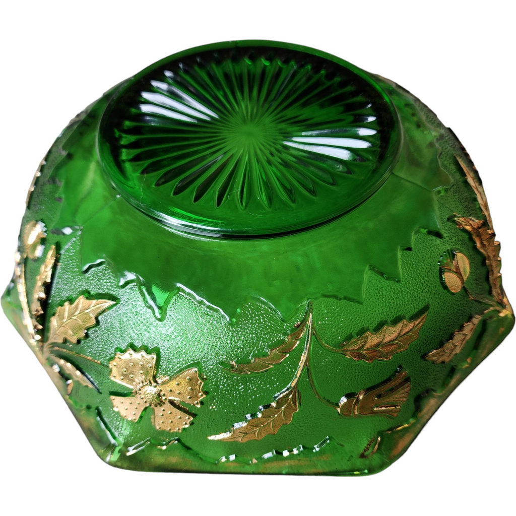 US Glass Delaware Emerald Gold Accent Large Fruit Bowl