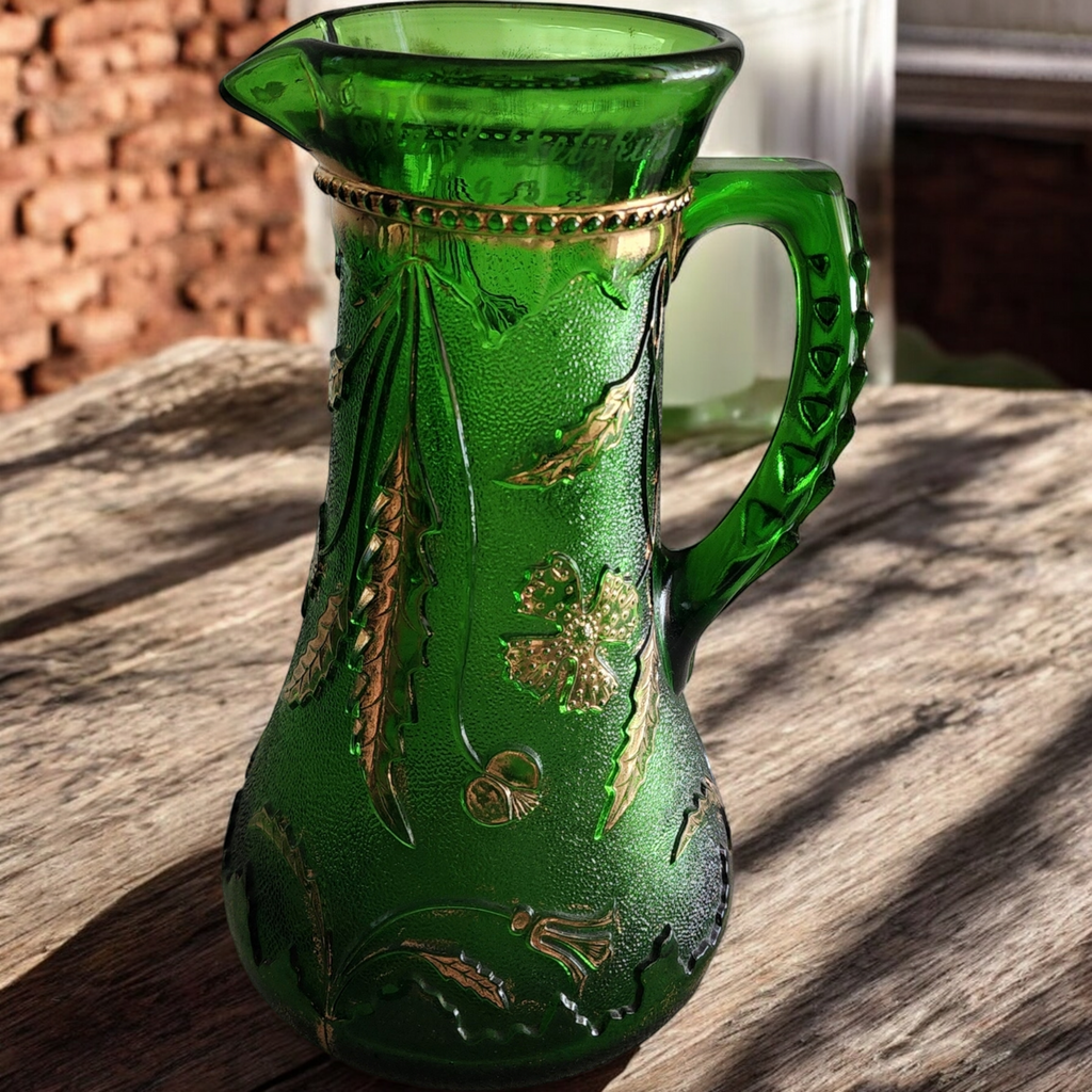 US Glass Delaware Emerald Gold Accent Pitcher