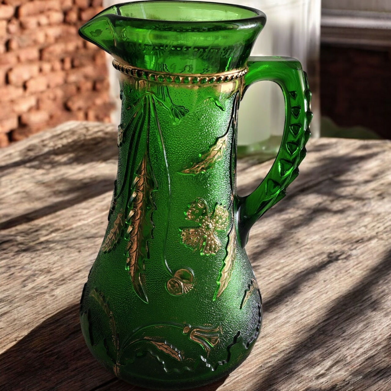 US Glass Delaware Emerald Gold Accent Pitcher