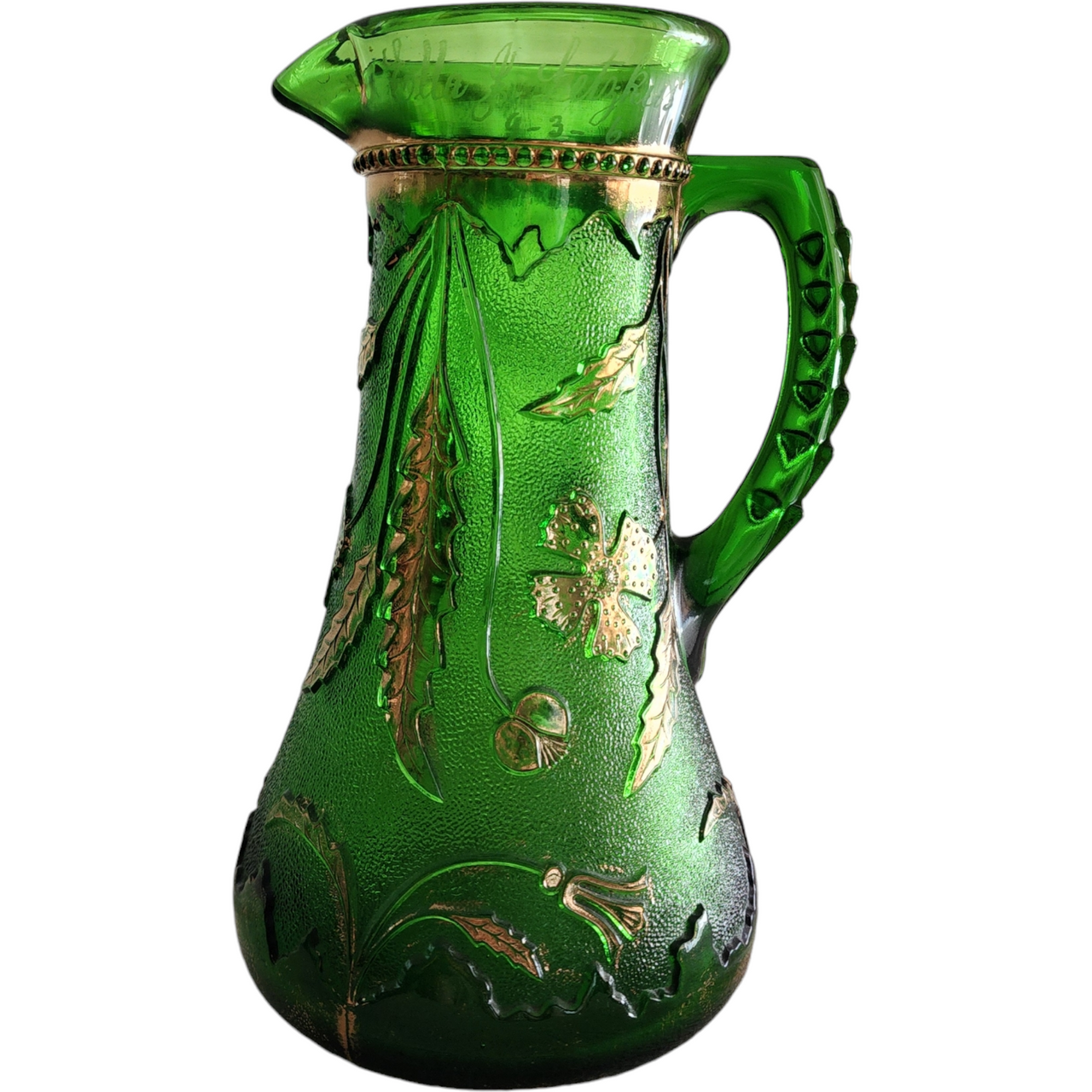 US Glass Delaware Emerald Gold Accent Pitcher