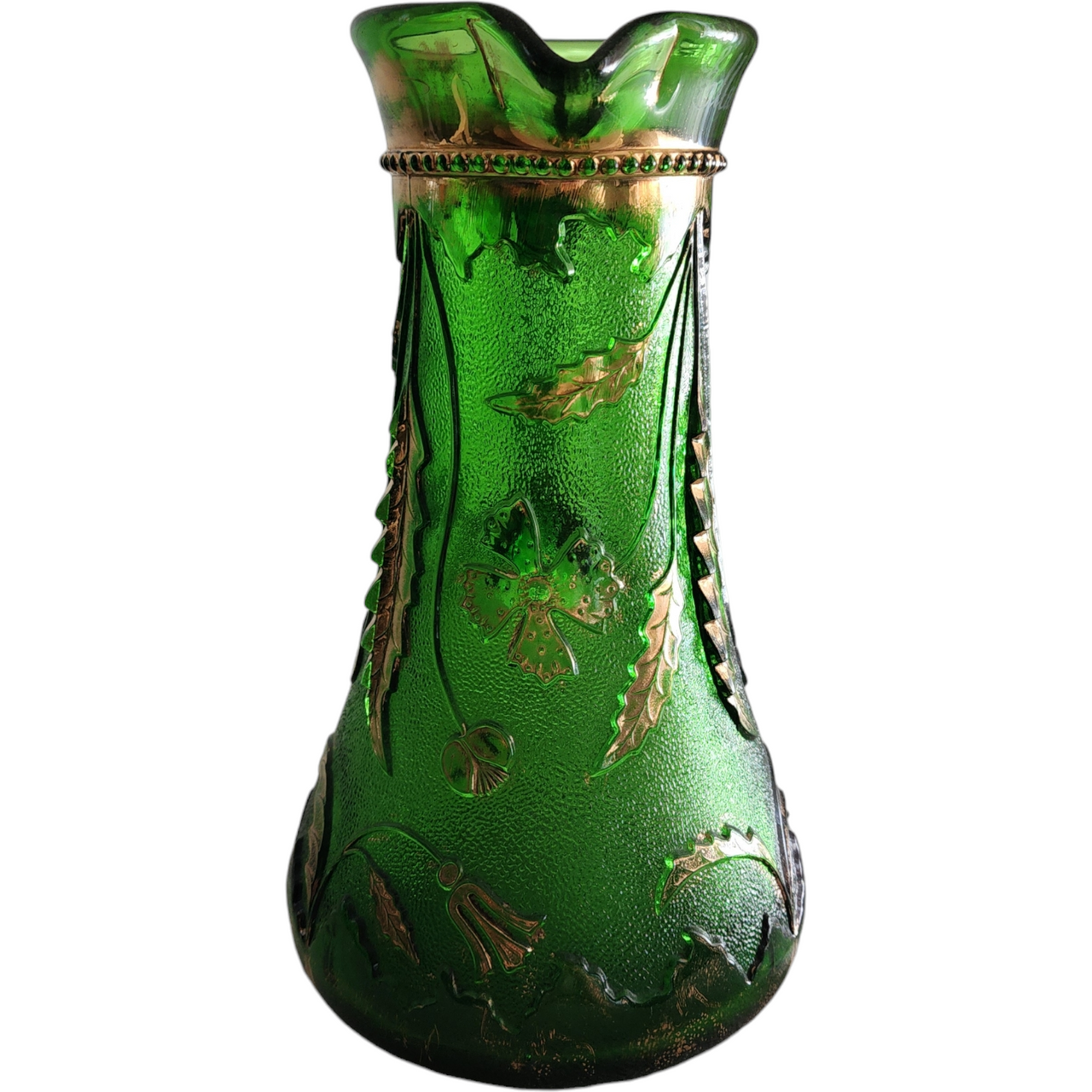 US Glass Delaware Emerald Gold Accent Pitcher