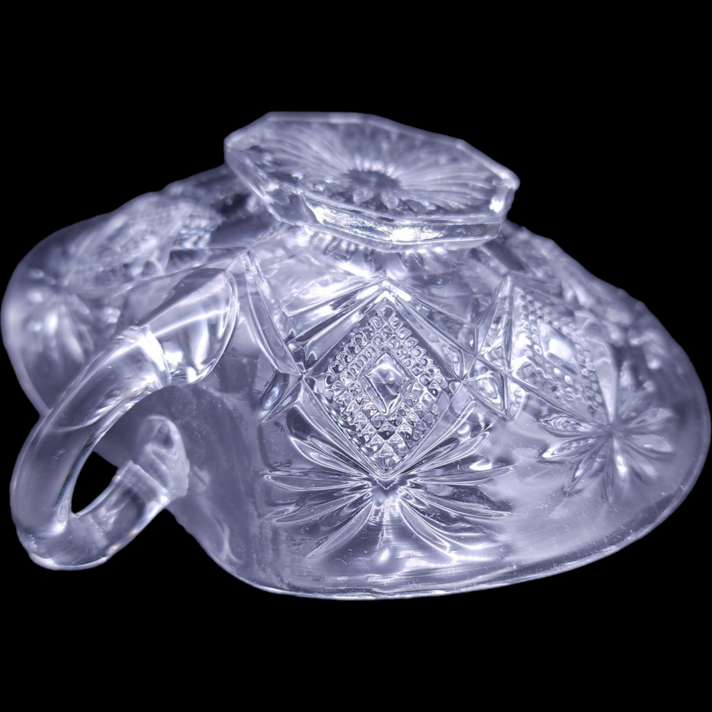 US Glass Shoshone Clear Pressed Glass Star & Fan Dish with Handle Nappy
