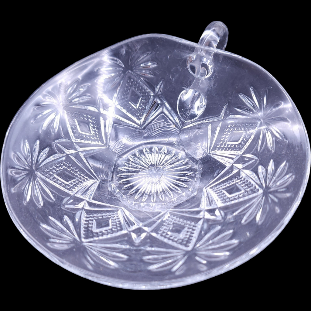 US Glass Shoshone Clear Pressed Glass Star & Fan Dish with Handle Nappy