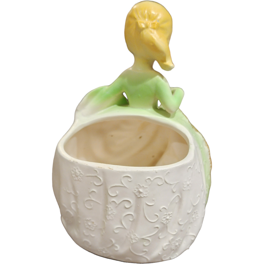 Relpo  Girl Southern Belle Light Green Dress Hand Painted Planter Japan