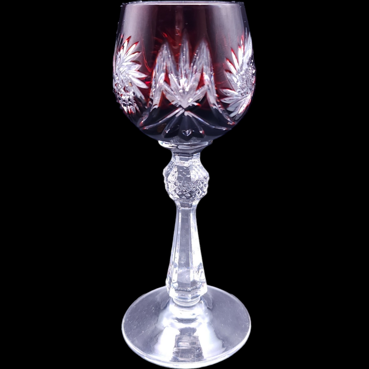 Unknown Manufacturer Cut Pinwheel On Red Hock Cordial Glass