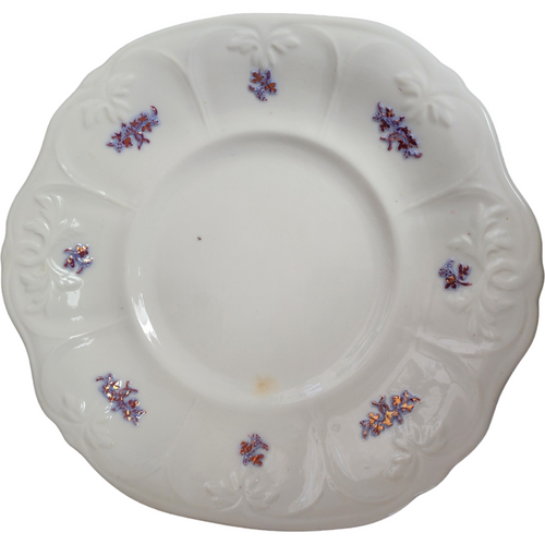Unknown Manufacturer Embossleaf Raised Bluegrape Copperaccent  Handled Cake Plate