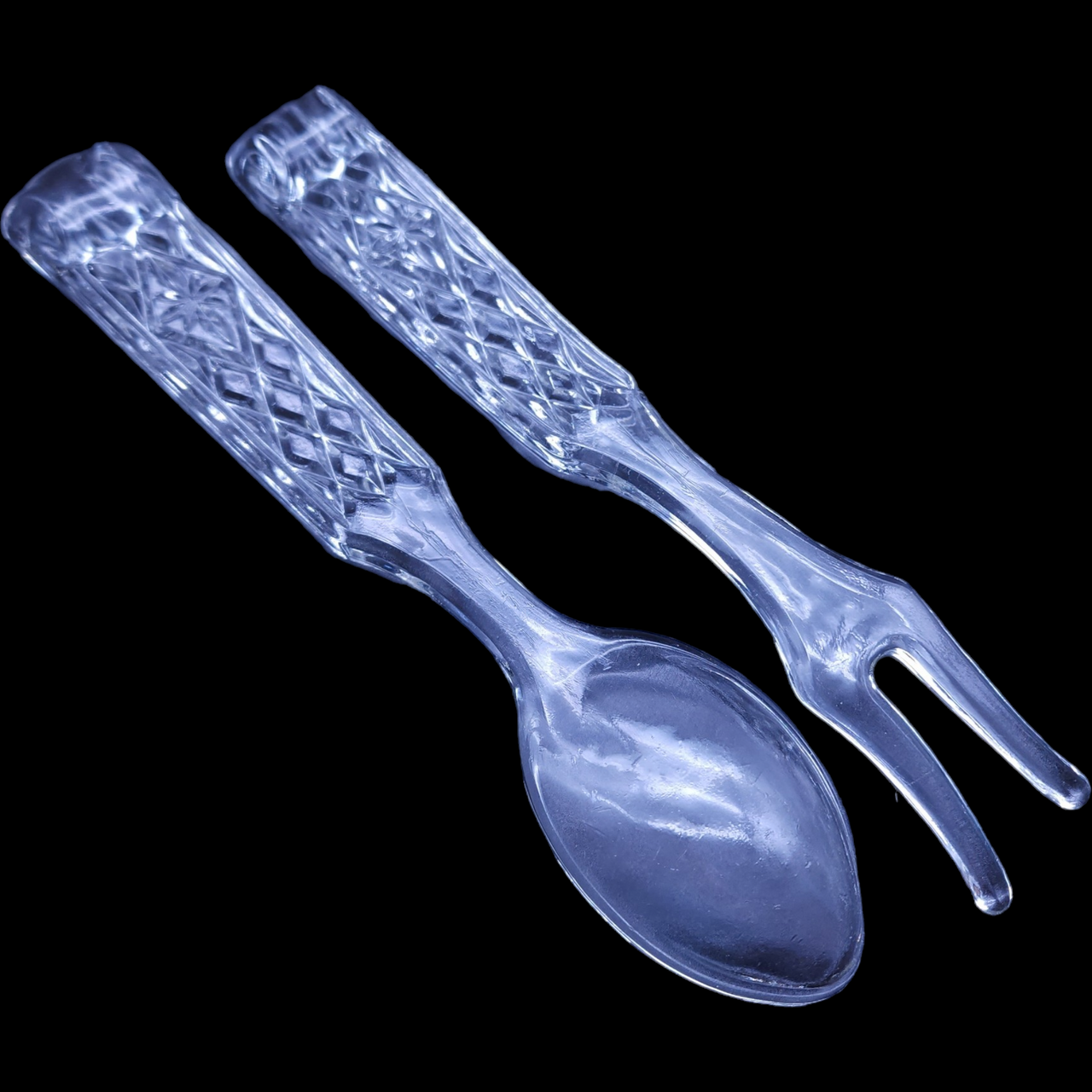 Unknown Manufacturer Glass Utensils Solid Crystal Salad Serving Set Spoon & Fork
