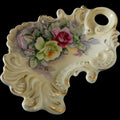 Antique Porcelain Floral Relish Dish Gilt Scroll Handle Crossed Arrows Mark