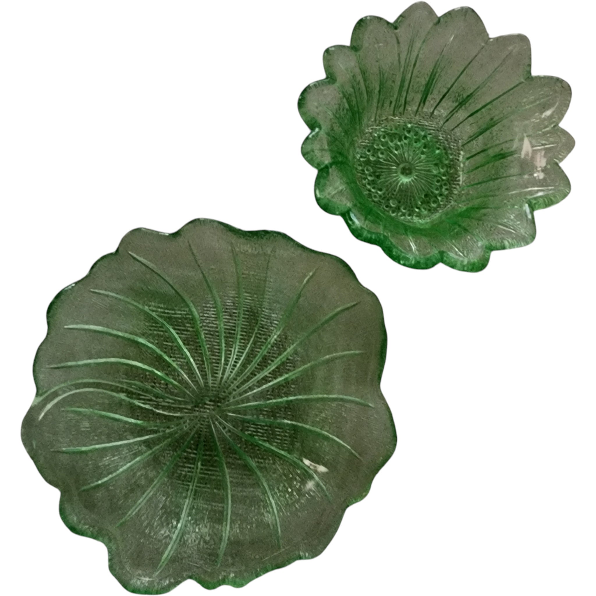 Indiana Glass Uranium Green Tiara Flower Flat Sherbet Set