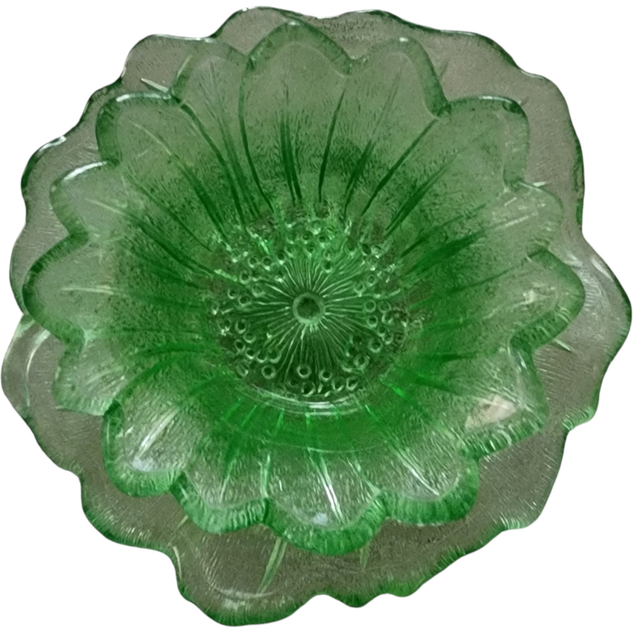 Indiana Glass Uranium Green Tiara Flower Flat Sherbet Set