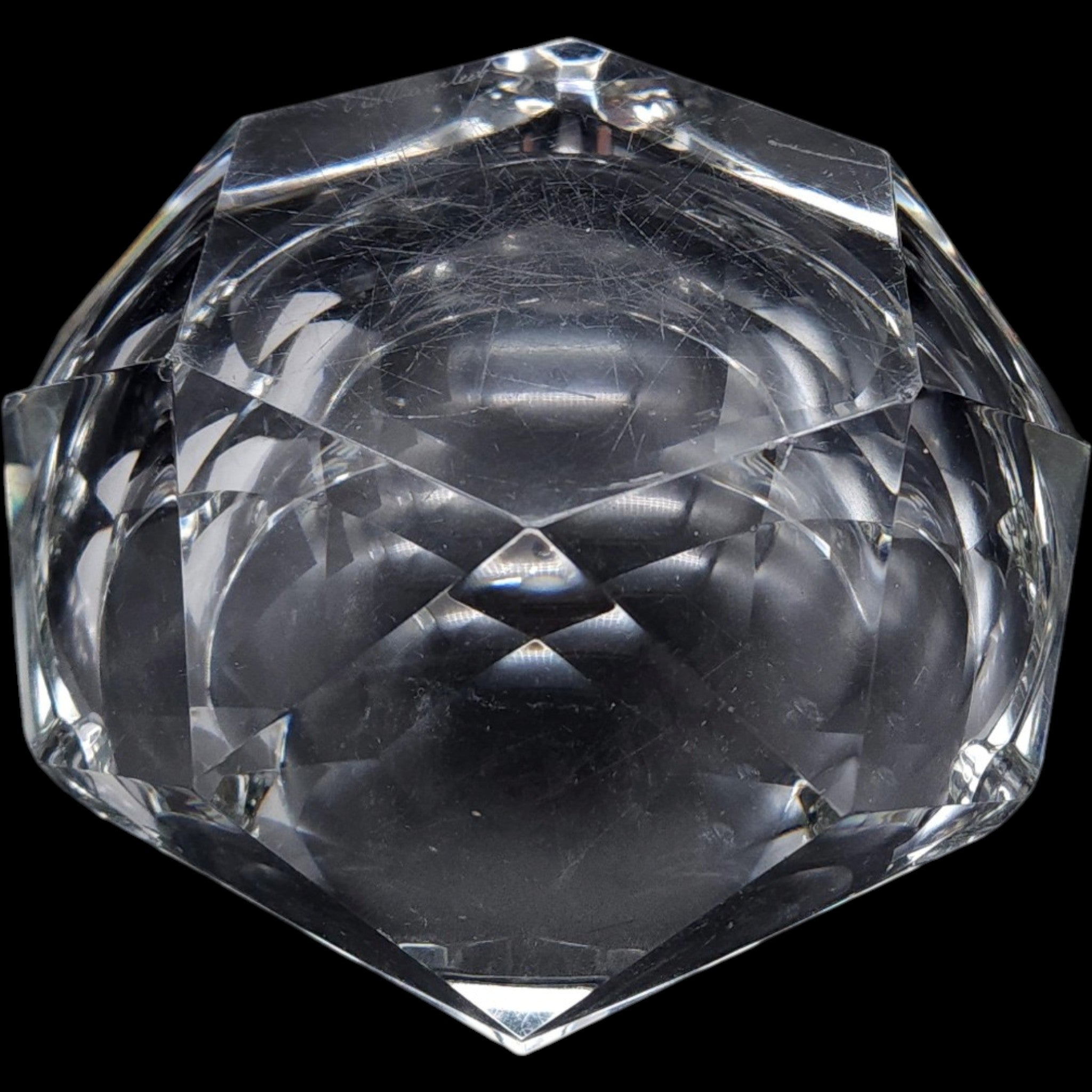 Val Saint Lambert Heavy Cut Crystal Diamond Geometric Ashtray