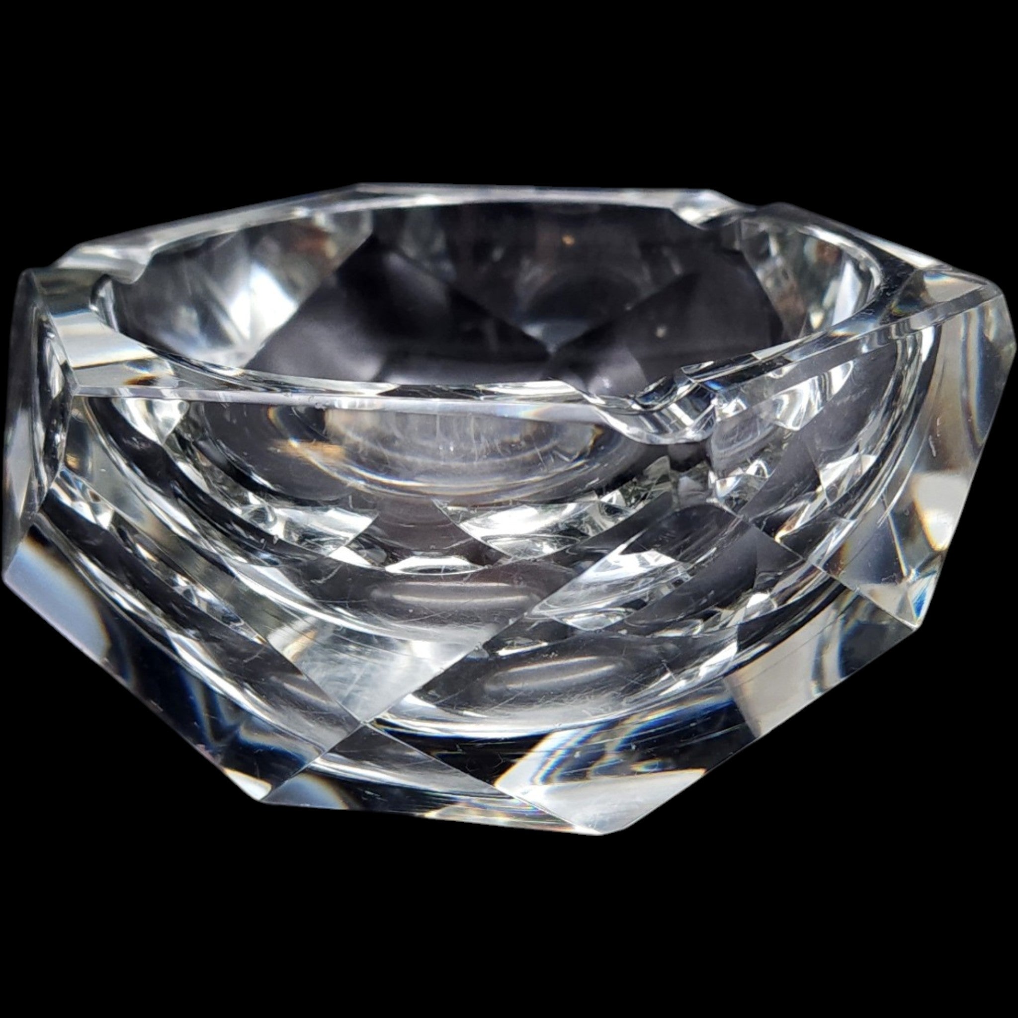 Val Saint Lambert Heavy Cut Crystal Diamond Geometric Ashtray
