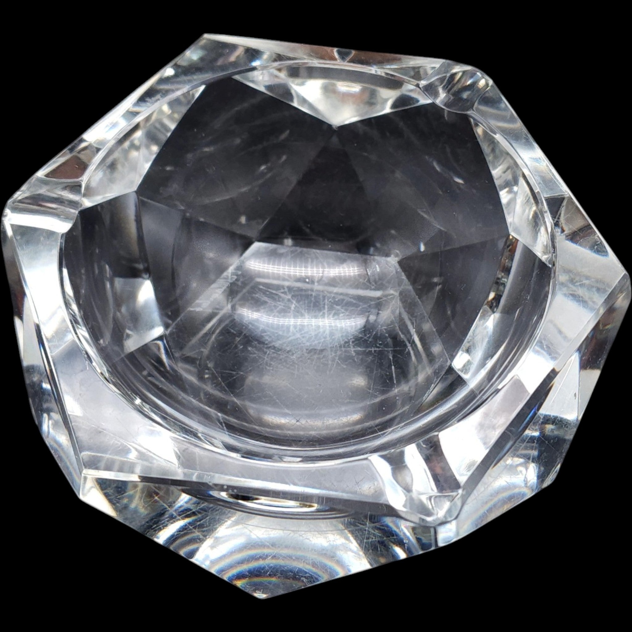 Val Saint Lambert Heavy Cut Crystal Diamond Geometric Ashtray