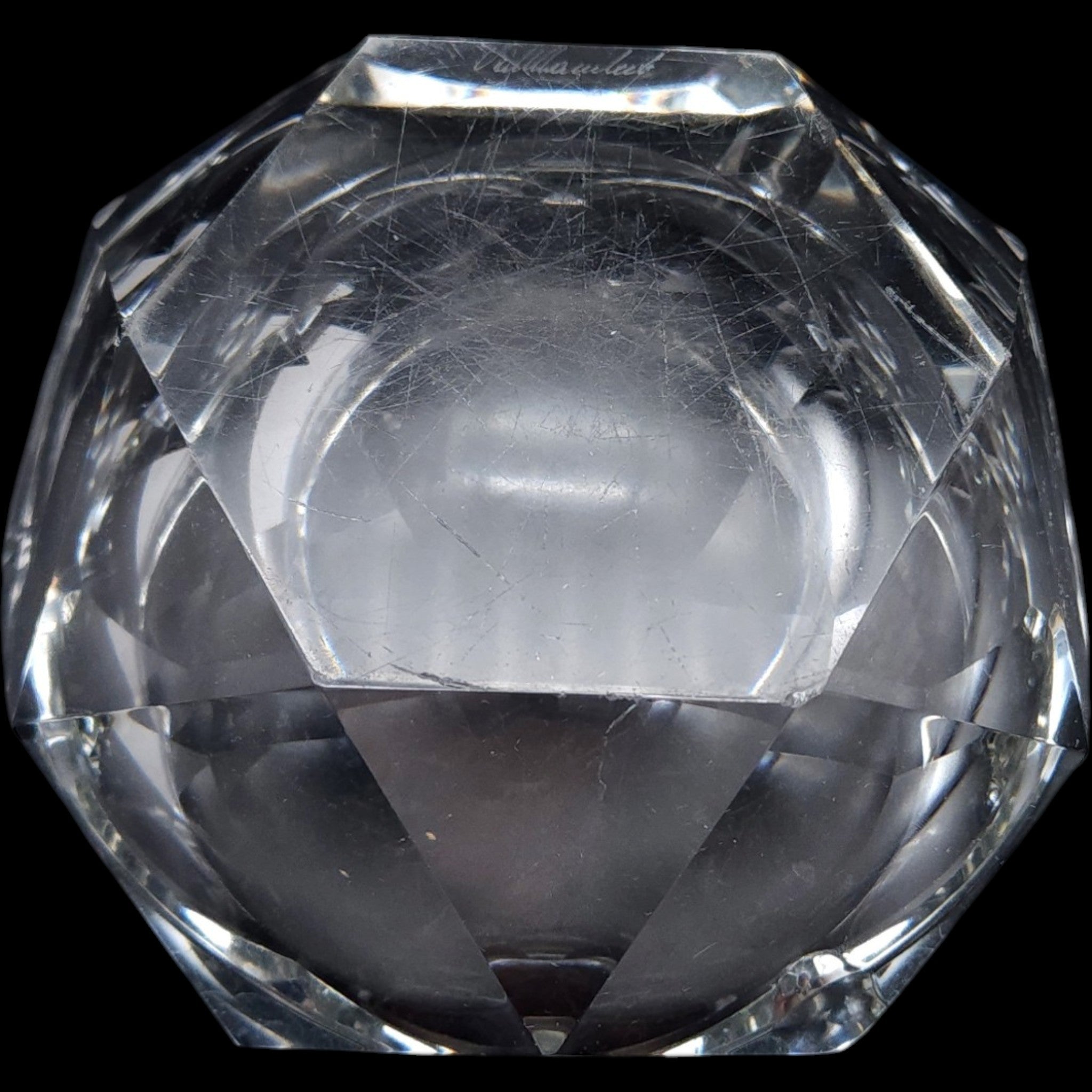 Val Saint Lambert Heavy Cut Crystal Diamond Geometric Ashtray