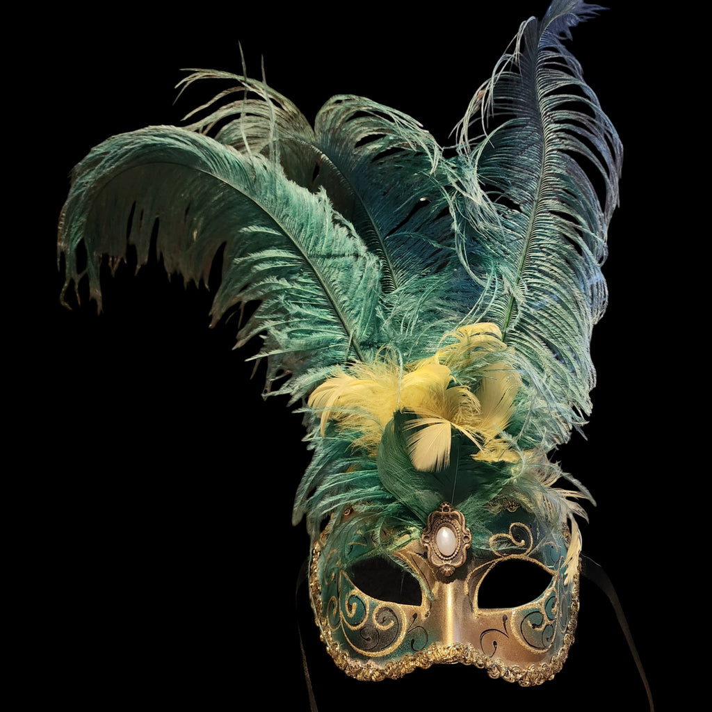 Venetian Masquerade Mask Hand Painted Italian Feathered Eyemask