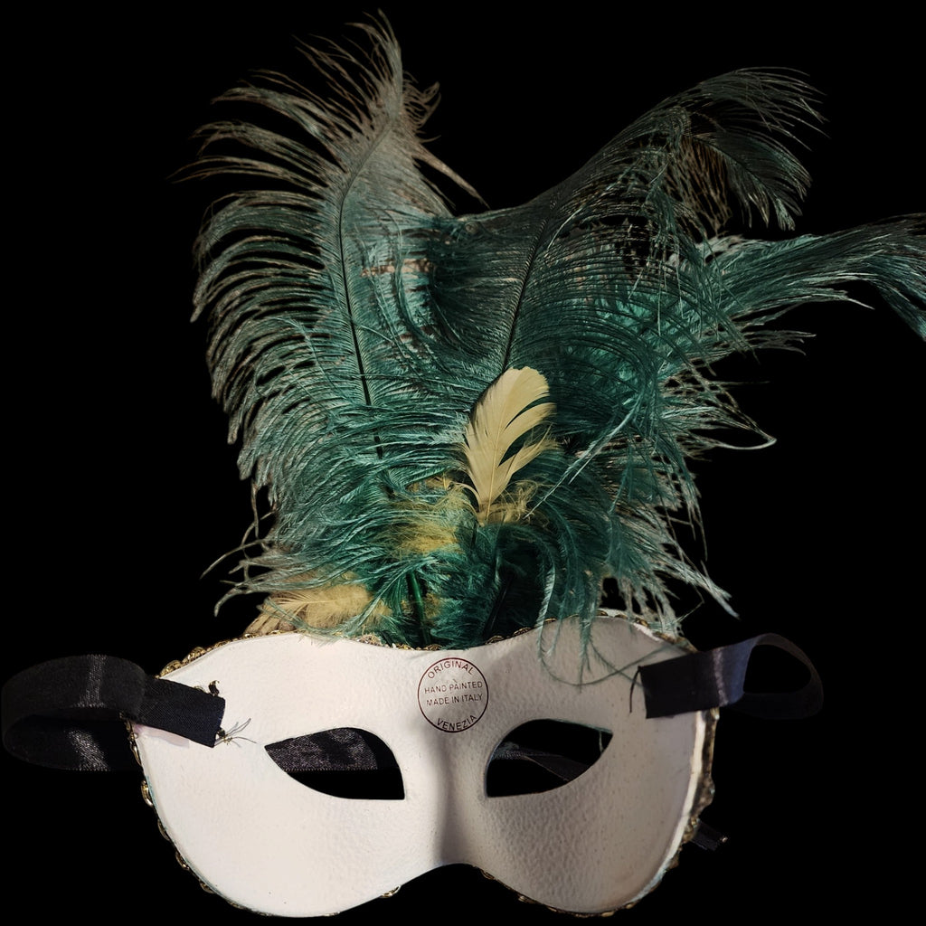Venetian Masquerade Mask Hand Painted Italian Feathered Eyemask