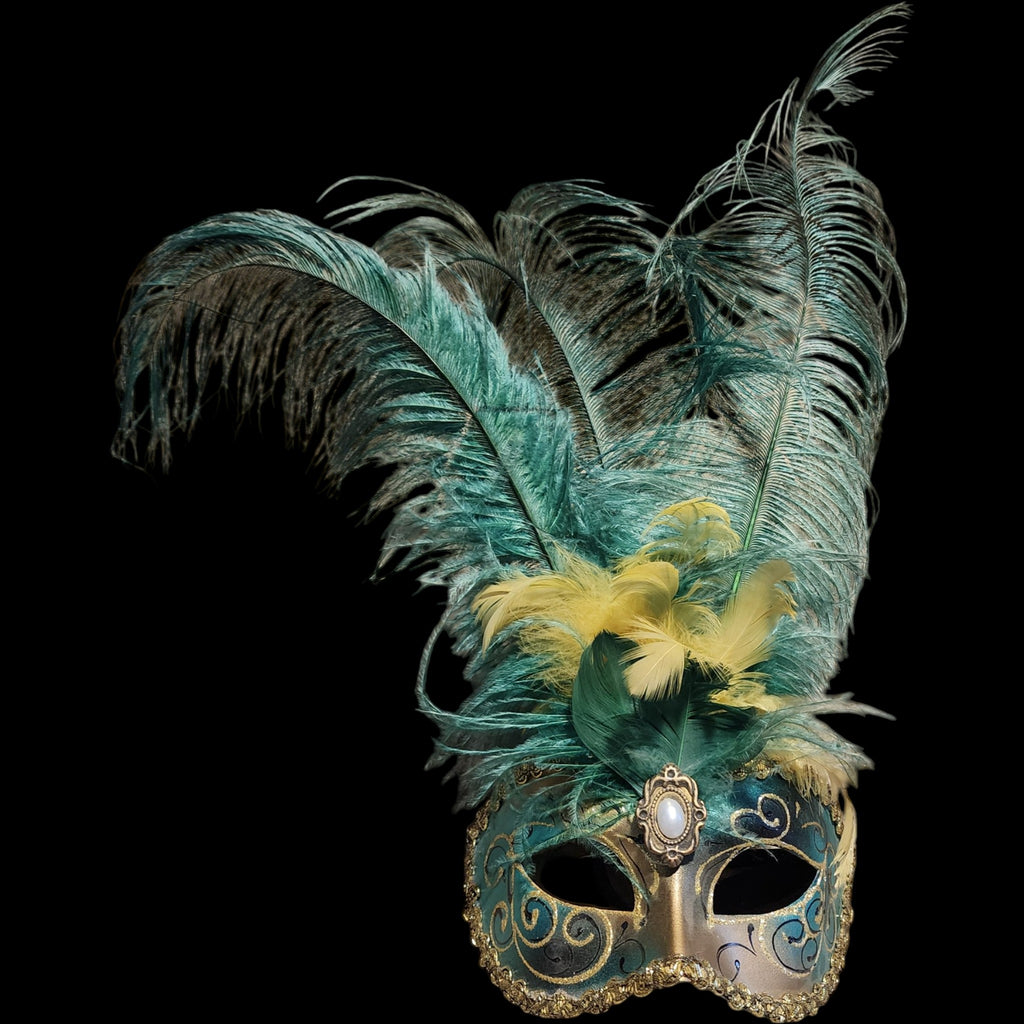 Venetian Masquerade Mask Hand Painted Italian Feathered Eyemask