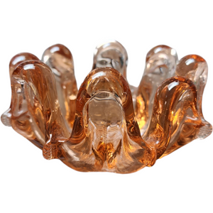 Vintage Venetian Hand Blown Amber Art Glass Swung Bowl