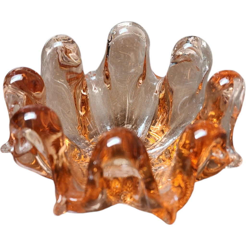 Vintage Venetian Hand Blown Amber Art Glass Swung Bowl