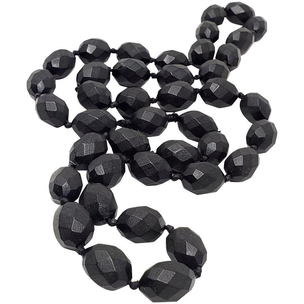 Victorian Faceted Bog Oak Bead Mourning Necklace