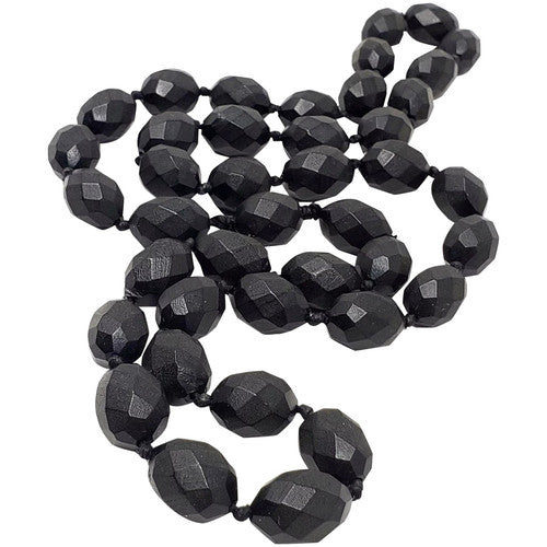 Victorian Faceted Bog Oak Bead Mourning Necklace
