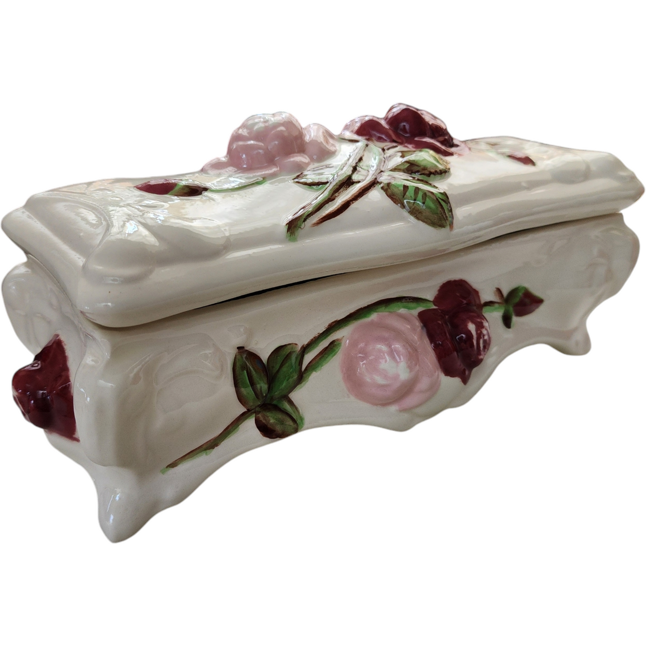 Creek Turn Ceramic Floral White and Pink Trinket Box