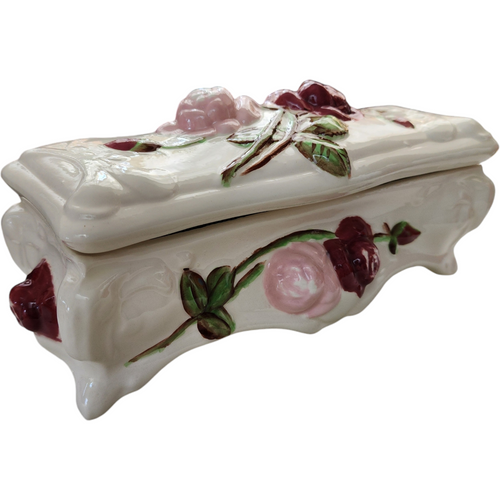 Creek Turn Ceramic Floral White and Pink Trinket Box