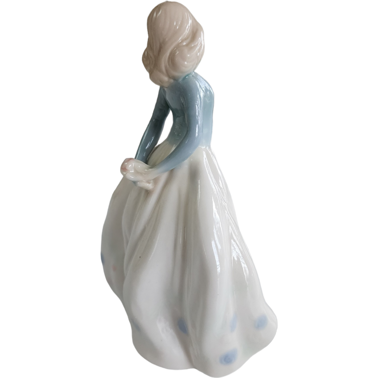 Victorian Women Glazed Porcelain Blue White Floral Figurine