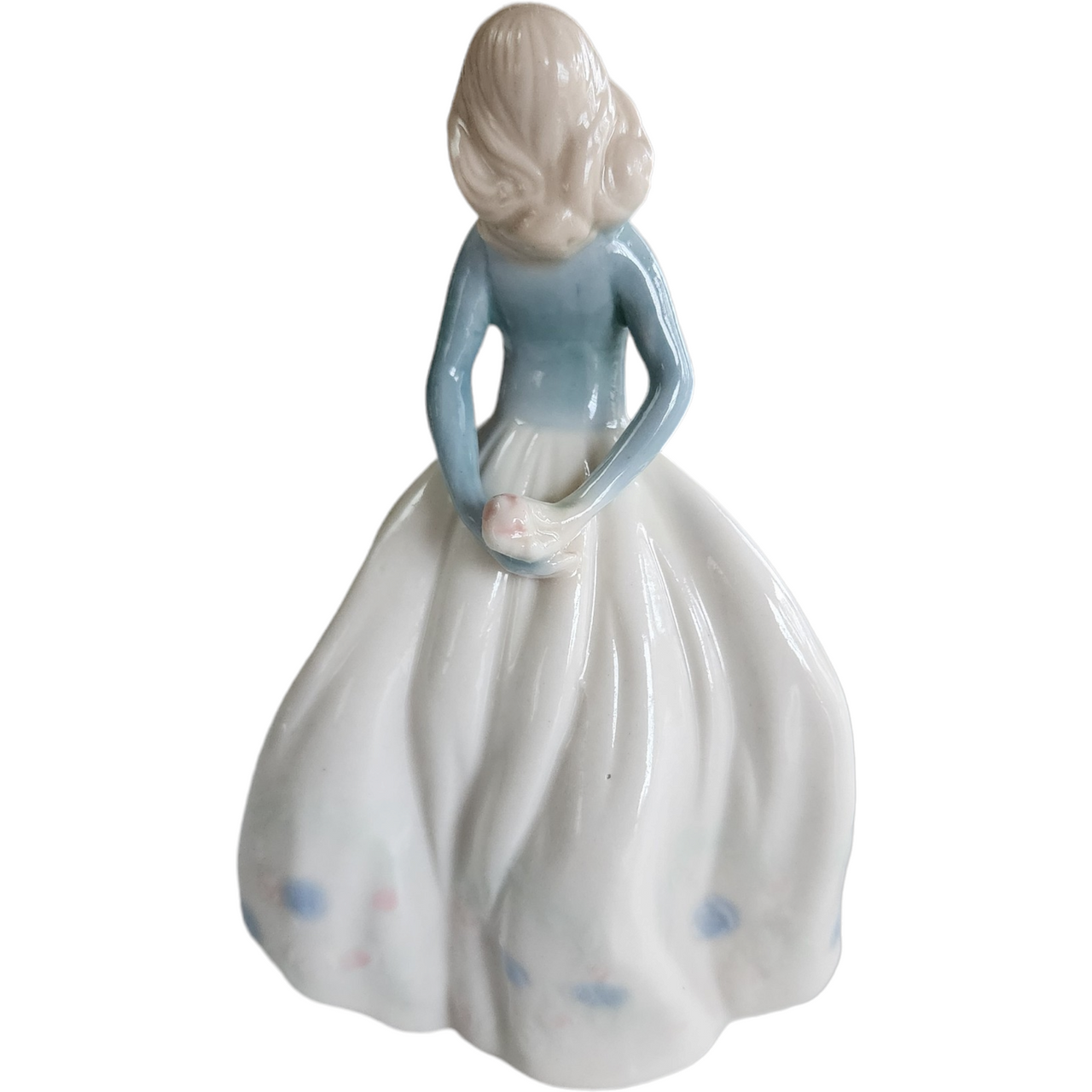 Victorian Women Glazed Porcelain Blue White Floral Figurine
