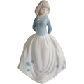 Victorian Women Glazed Porcelain Blue White Floral Figurine