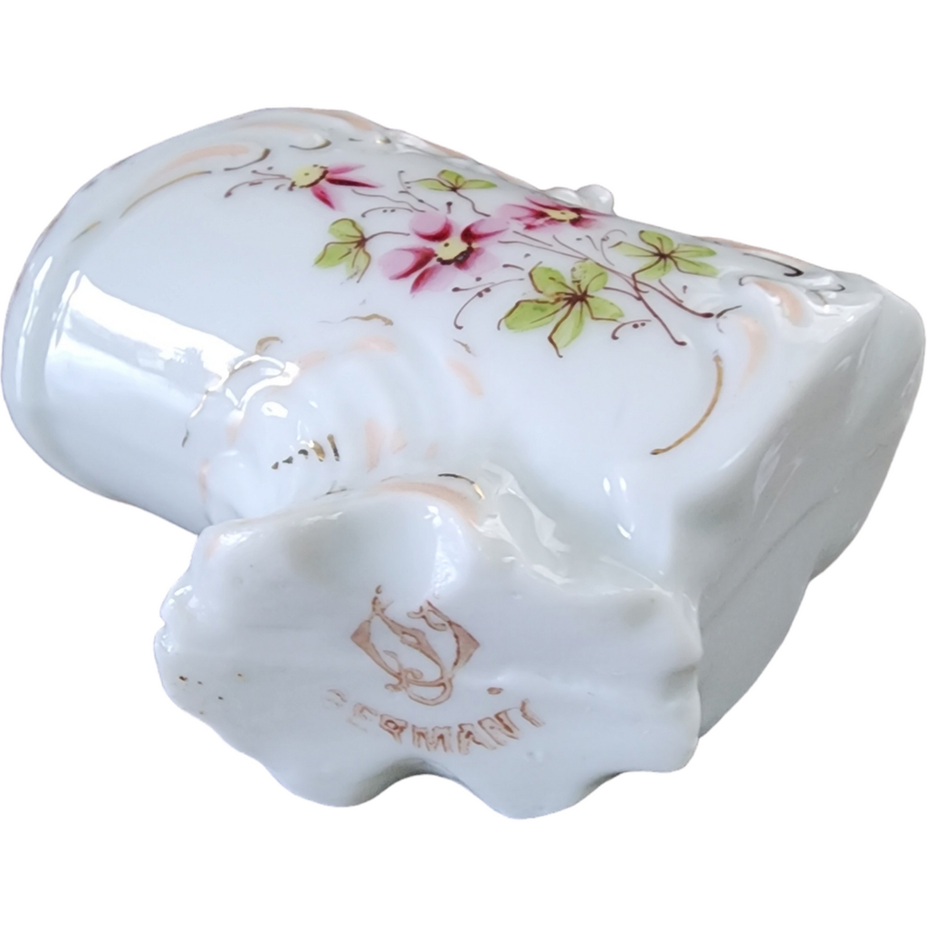 Victorian Hand Painted Porcelain Log Toothpick Holder Western Germany