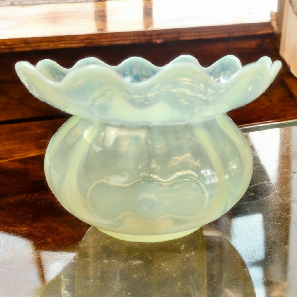 Antique Victorian Uranium Vaseline Glass Posy Vase Glowing Collectible