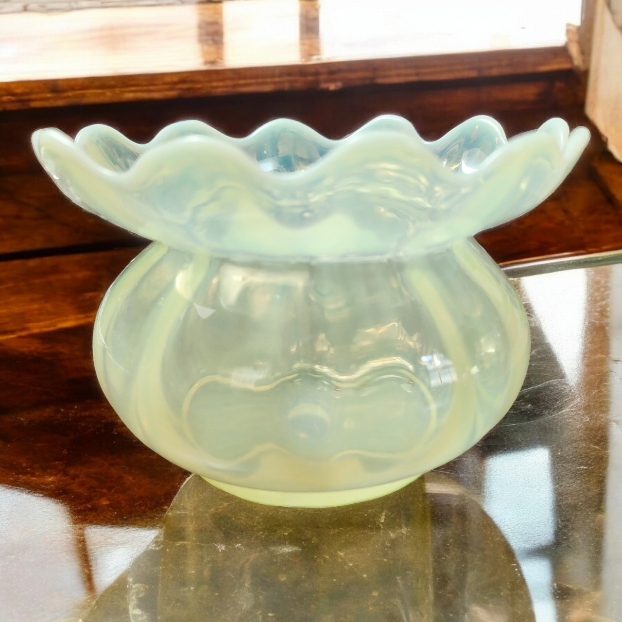 Antique Victorian Uranium Vaseline Glass Posy Vase Glowing Collectible
