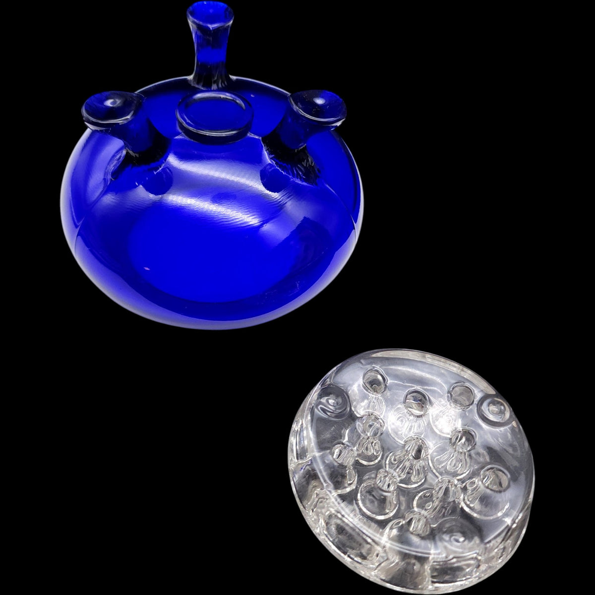 Viking Glass Cobalt Blue Flowerlite Bowl with Clear Flower Frog Insert