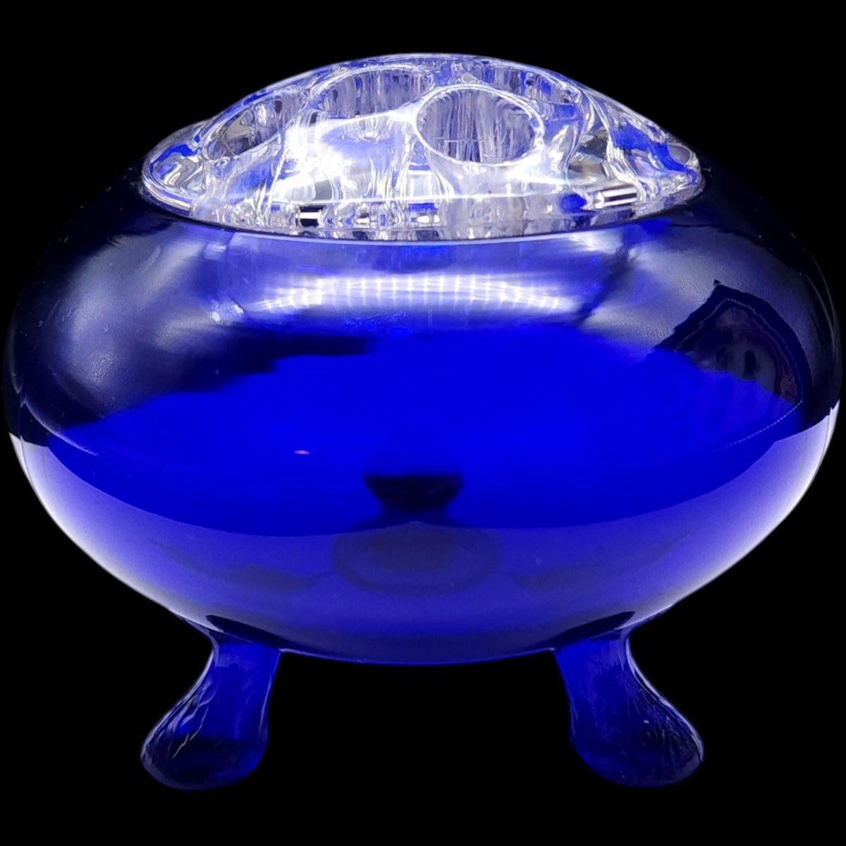 Viking Glass Cobalt Blue Flowerlite Bowl with Clear Flower Frog Insert