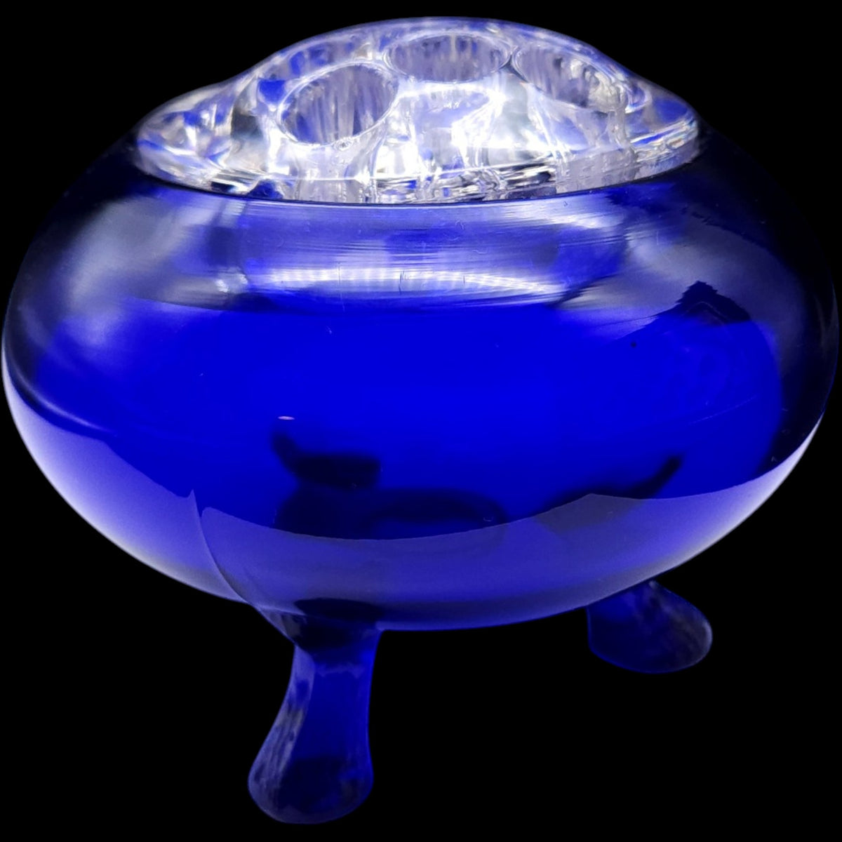 Viking Glass Cobalt Blue Flowerlite Bowl with Clear Flower Frog Insert