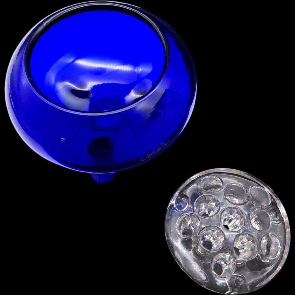 Viking Glass Cobalt Blue Flowerlite Bowl with Clear Flower Frog Insert