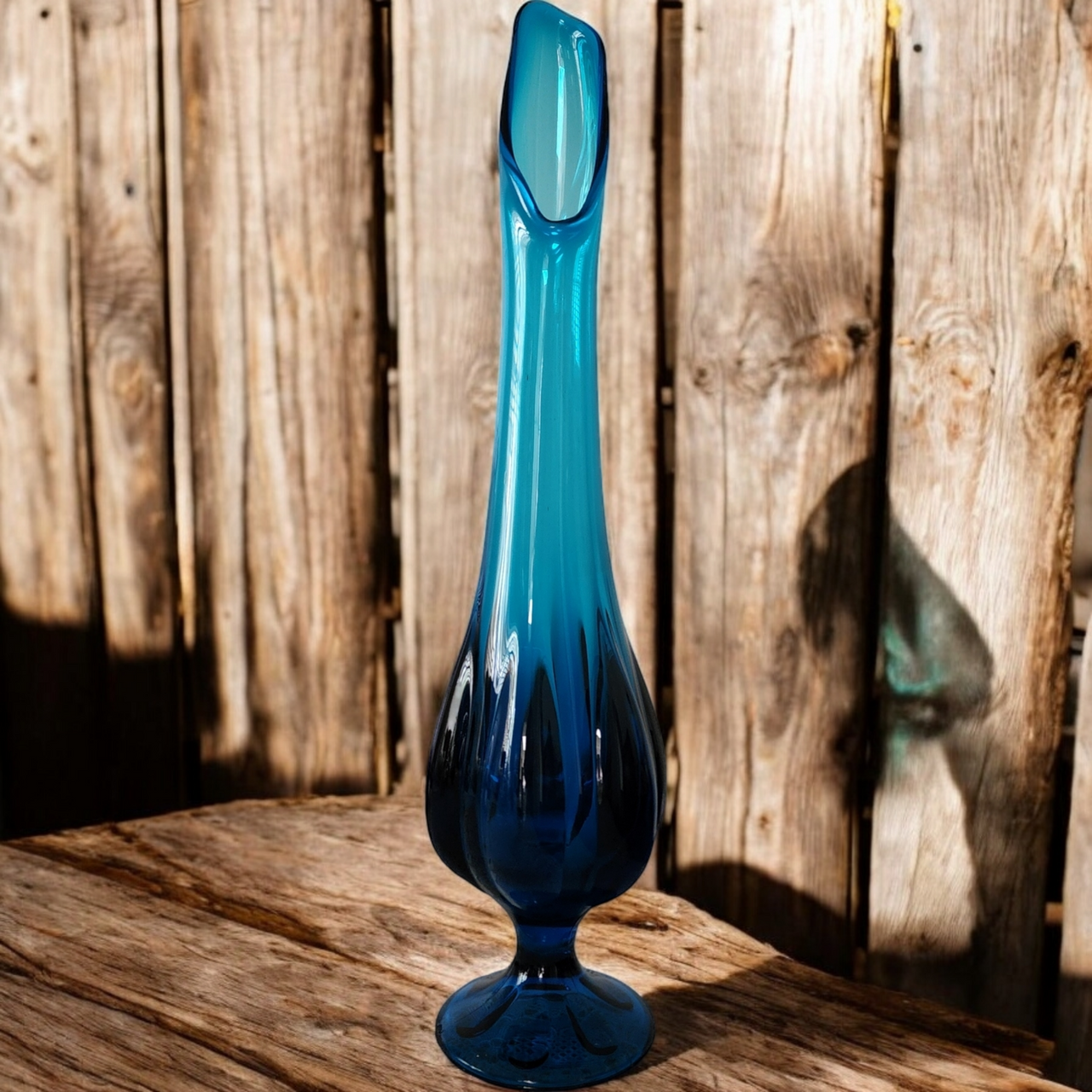Viking Stretch Epic Blue Bluenique Pressed Glass Large Swung Vase