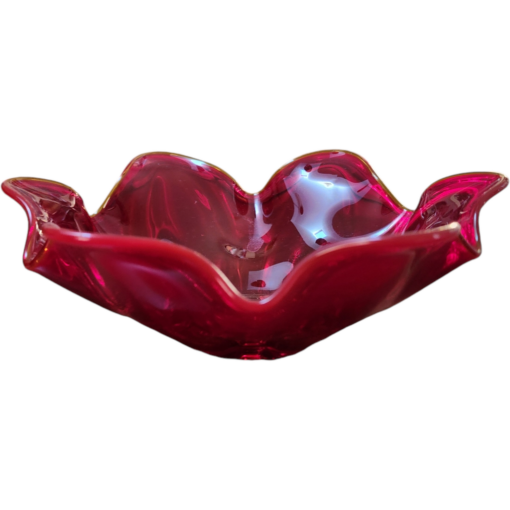 Viking Glass Amberina Red 6 Petal Ruffles Candy Dish Bon Bon Bowl