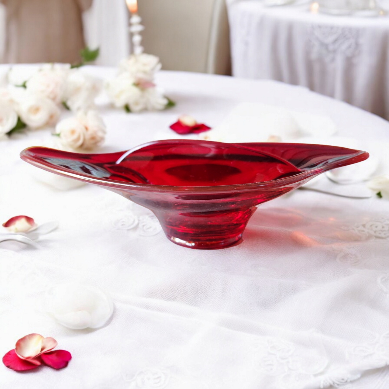 Viking Glass Ruby Red Cadmium Glow Divided Dish