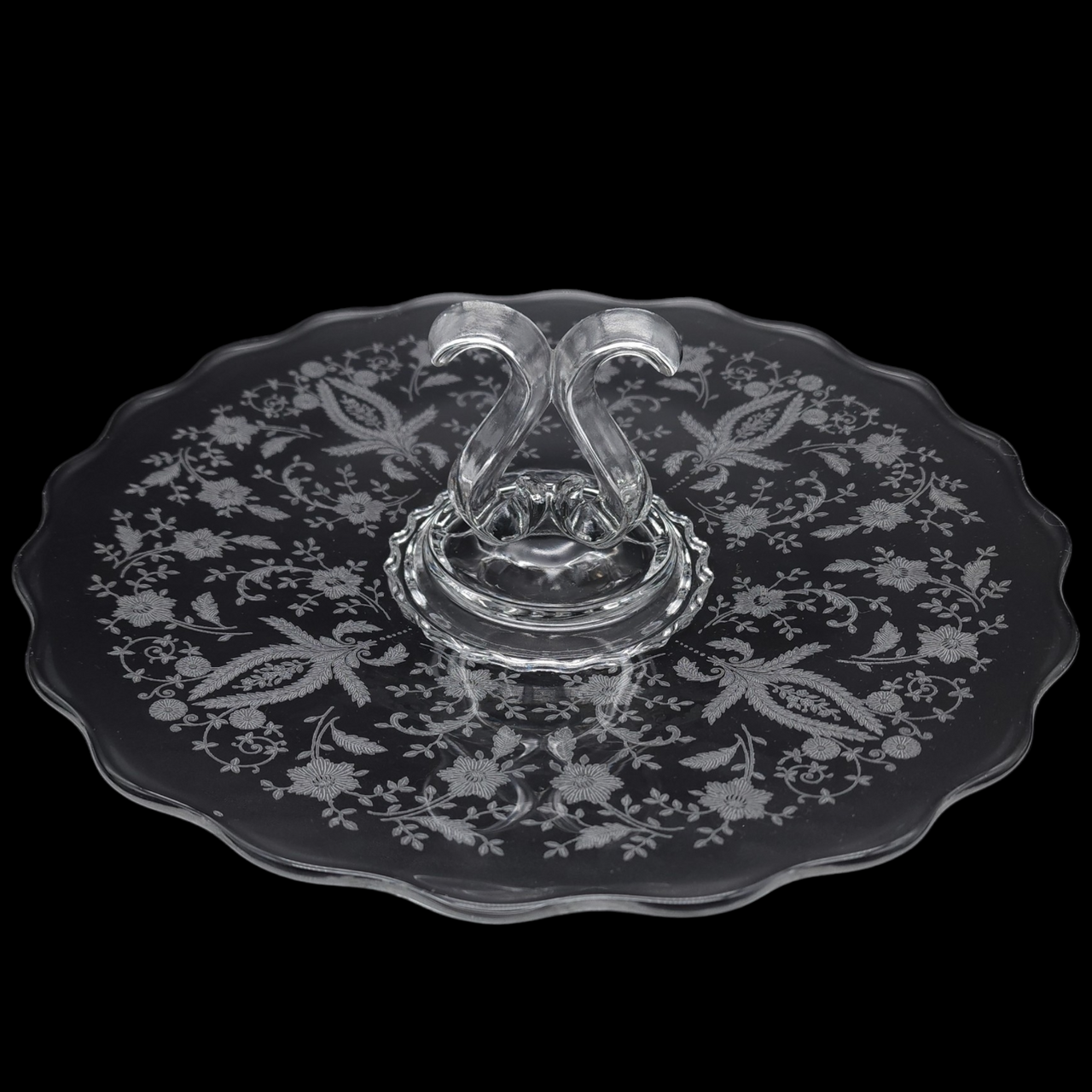 12" Viking Glass Prelude Crystal Center Handle Tray