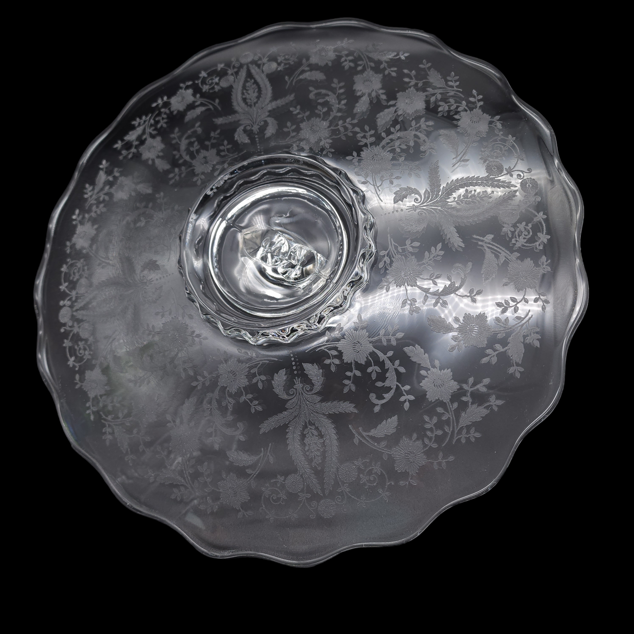 12" Viking Glass Prelude Crystal Center Handle Tray